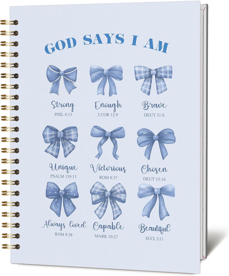 KIDEAR Christian Prayer Notebook for Women,Blue Bow Faith Journal, Coquette Preppy Christian Notebook for Teen Girls, Church Notes Journal, Bible Study Supplies, Cute Spiritual Gift for Women - A08 - Image 1